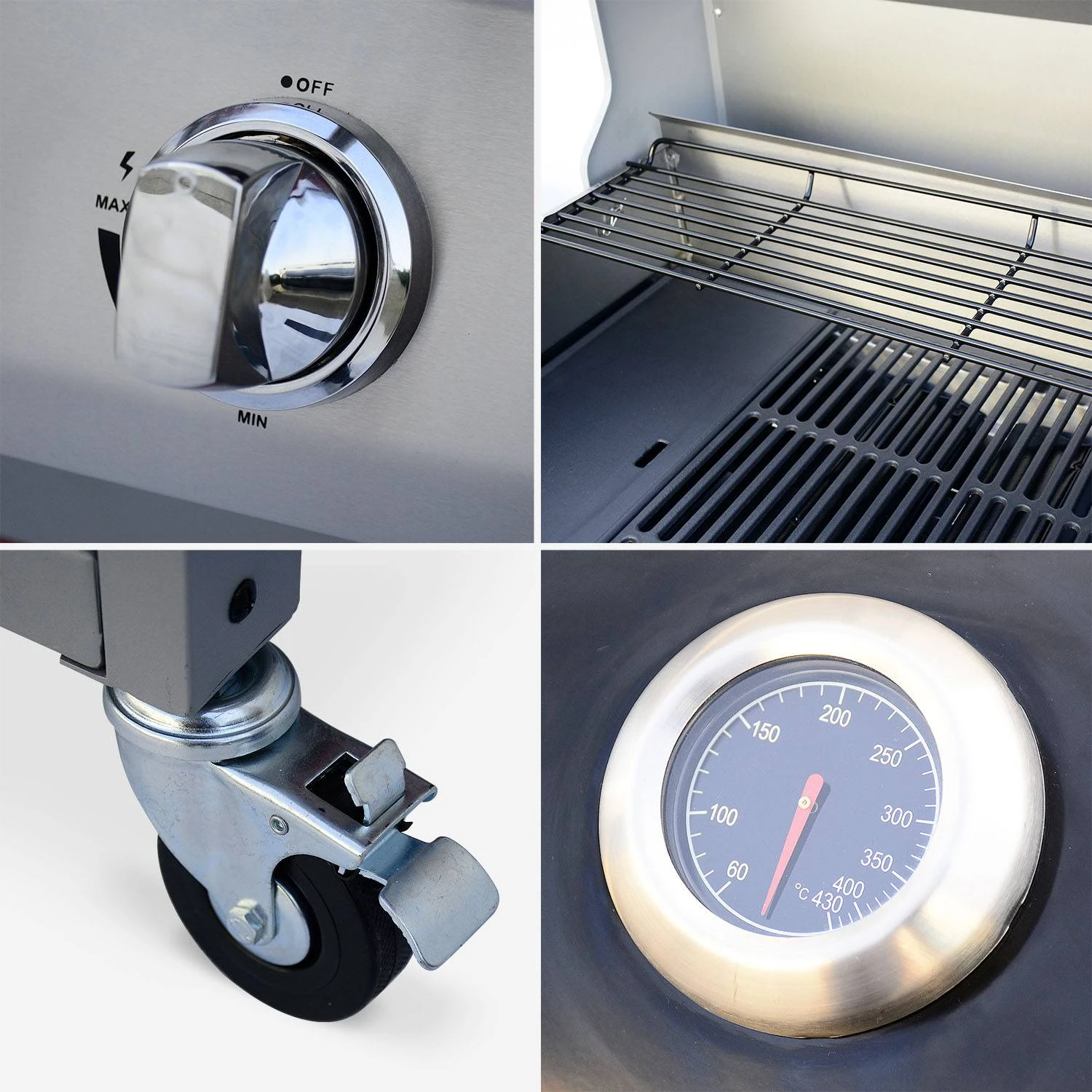 Barbecue Gaz 4 Brûleurs Dont 1 Feu Latéral Avec Housse Couleur : Noir – Image 4