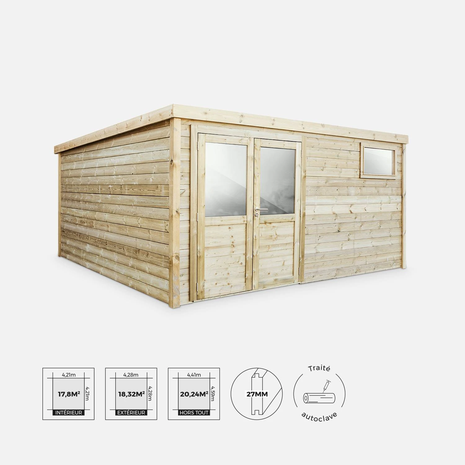 Abri De Jardin Bois 20,3m², Sapin Du Nord Traité Autoclave Ep.27mm – Image 2