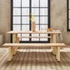 Table De Jardin 6 Places En Bois Avec Bancs Couleur : Ivoire