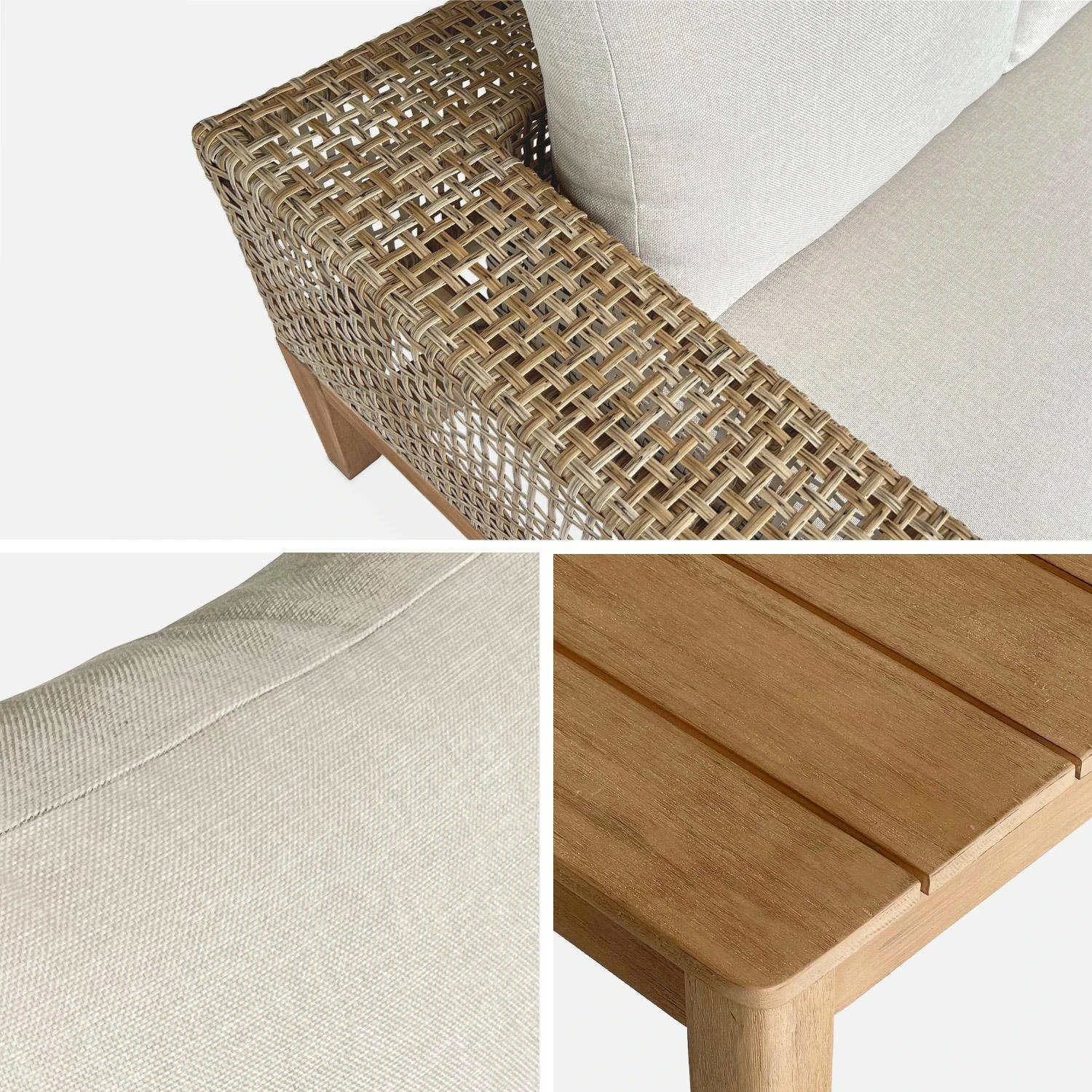 Salon De Jardin Cannage Et Bois 4 Places, Beige Couleur : Teck – Image 9