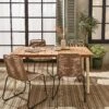Table De Jardin Bois Et Métal + 4 Chaises En Corde Empilables Couleur : Ivoire / Beige