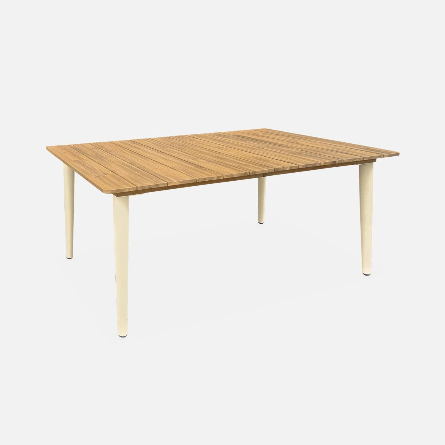 Table De Jardin Bois Et Métal + 4 Chaises En Corde Empilables Couleur : Ivoire / Beige – Image 4