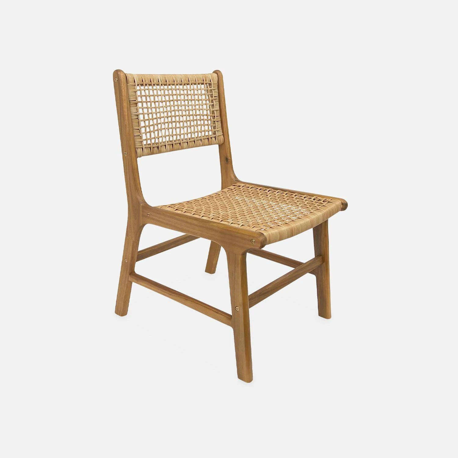 Table De Jardin Bois Et Métal + 6 Chaises En Cannage Et Bois Couleur : Ivoire – Image 5