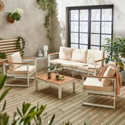 Salon De Jardin Bois Et Aluminium 5 Places Couleur : Beige