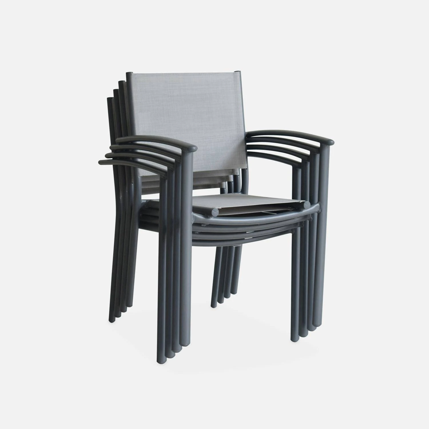 Fauteuil De Jardin Empilables Aluminium Et Textilène (lot De 4) Couleur : Gris Clair – Image 5