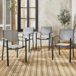 Fauteuil De Jardin Empilables Aluminium Et Textilène (lot De 4) Couleur : Gris Clair