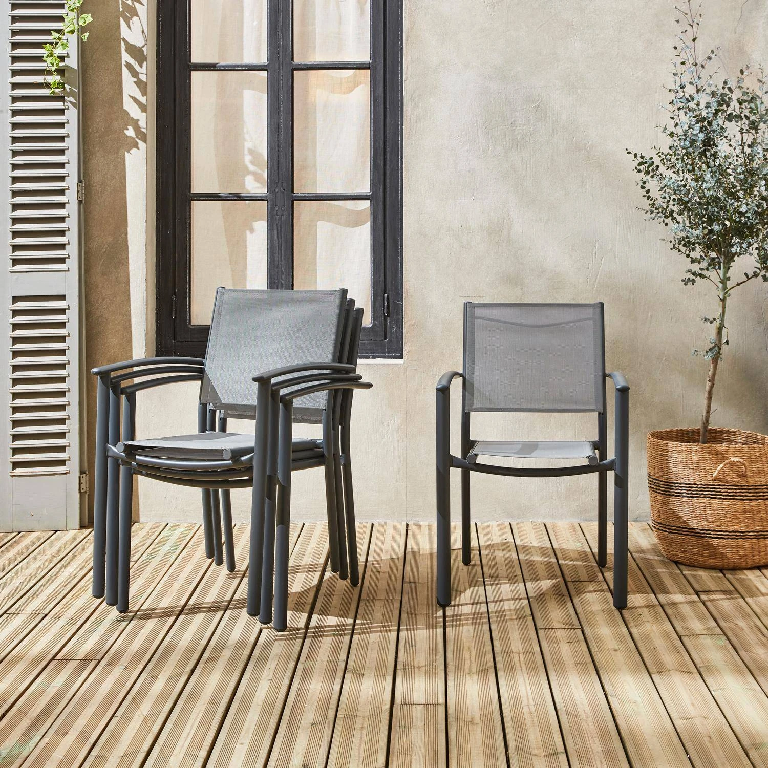 Fauteuil De Jardin Empilables Aluminium Et Textilène (lot De 4) Couleur : Gris Clair – Image 2