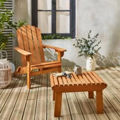 Fauteuil De Jardin Et Table Basse/repose Pieds Bois