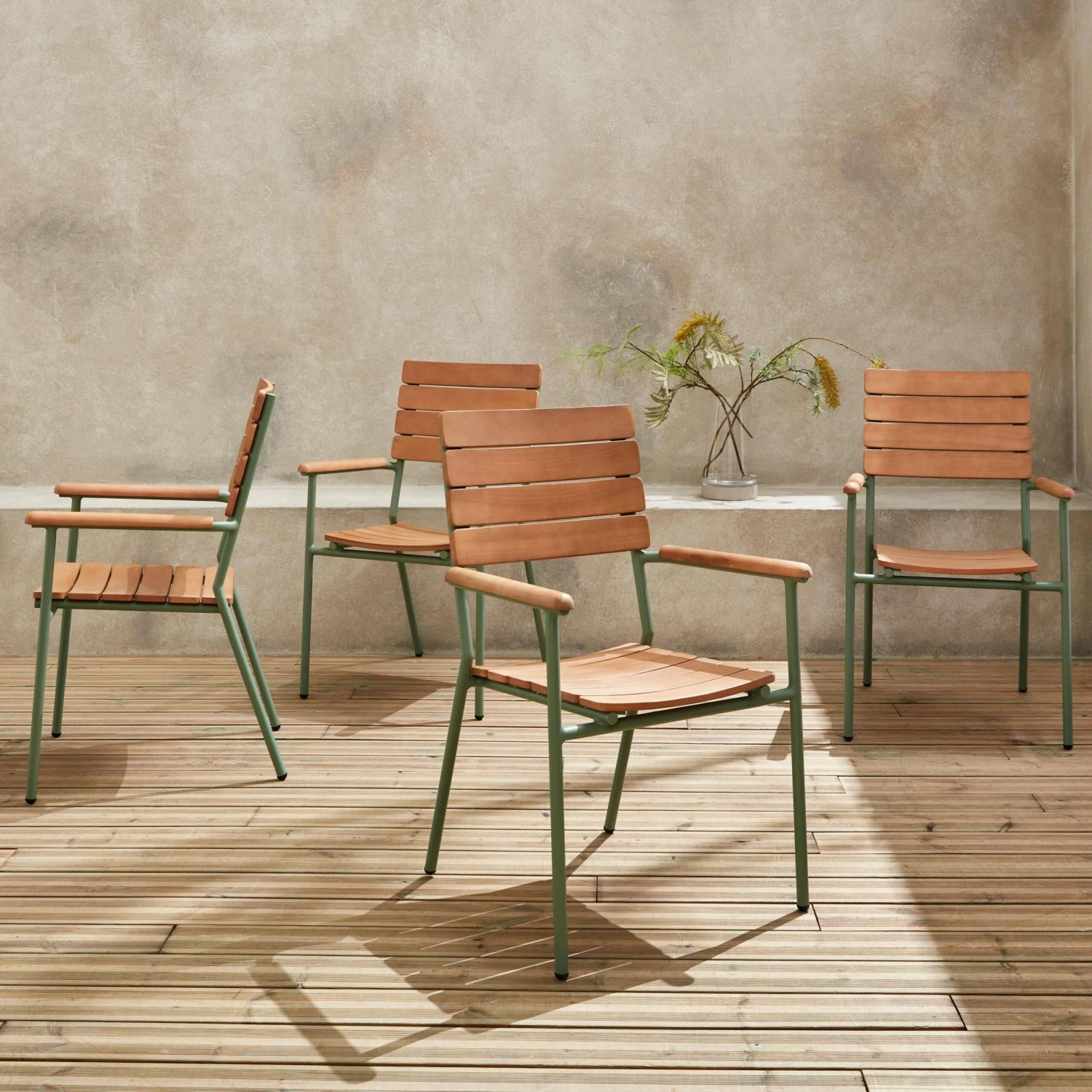 Chaise De Jardin Bois Et Aluminium, Empilables (lot De 4)