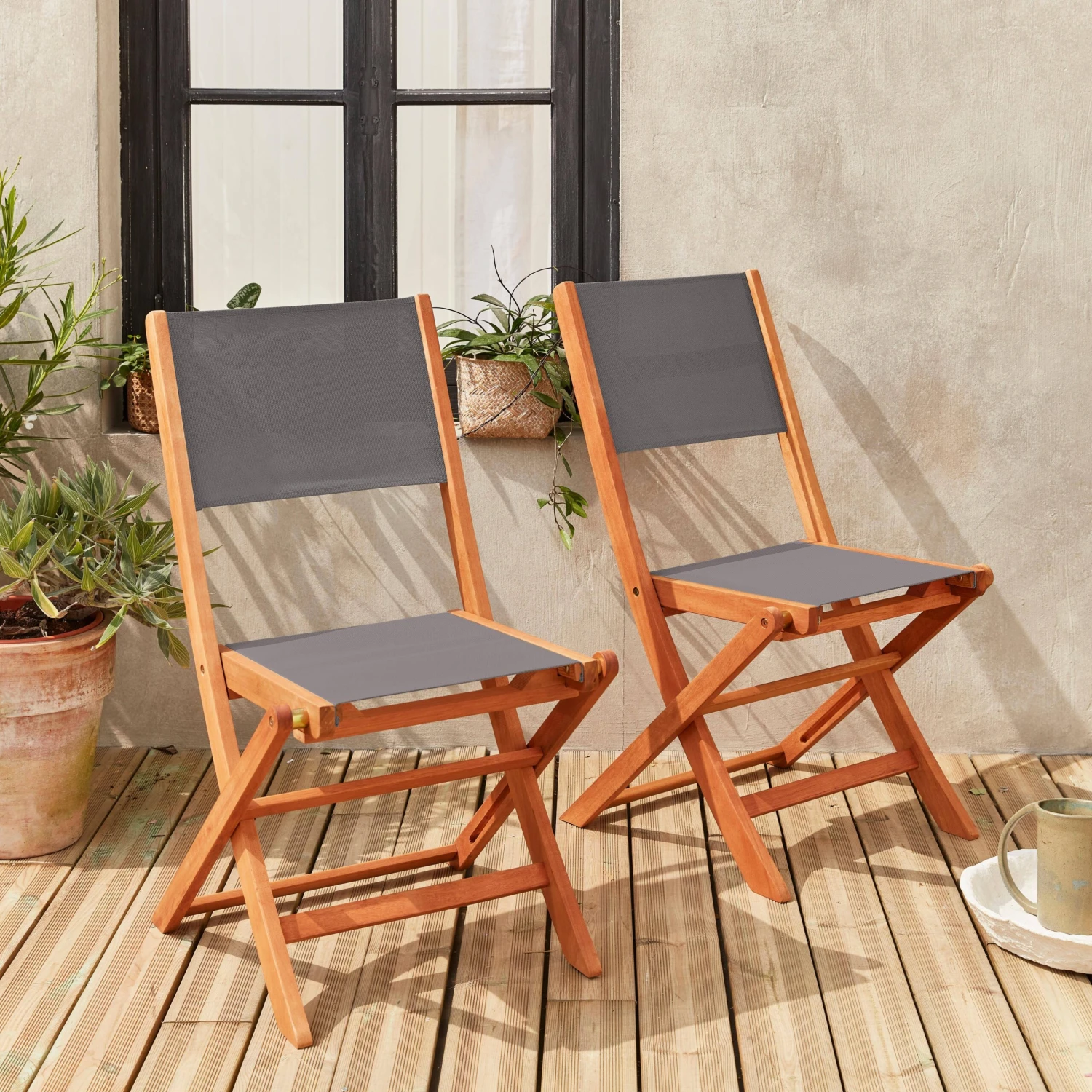 Chaise De Jardin Pliable Bois (lot De 2) Couleur : Anthracite / Anthracite