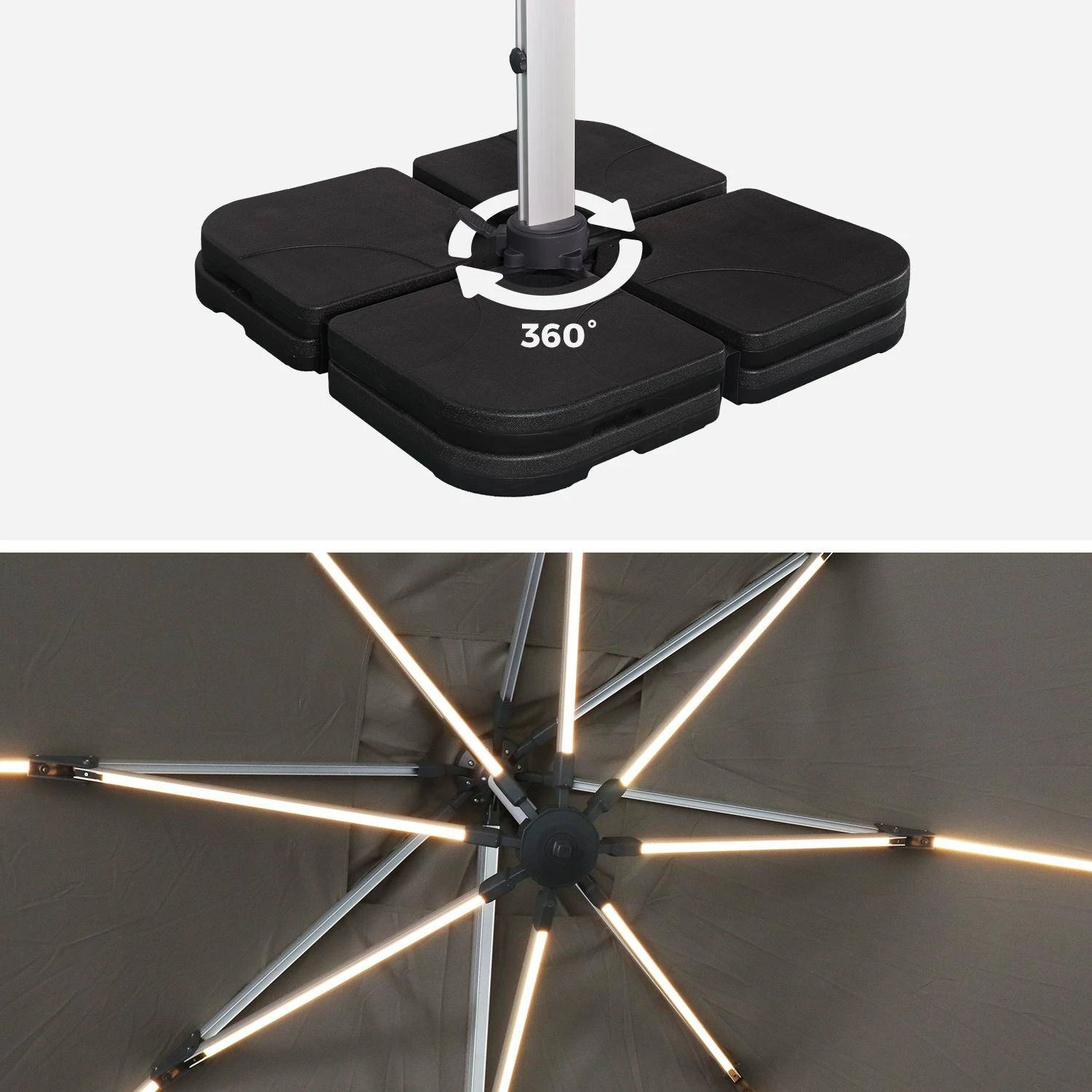 Parasol LED Déporté Rectangulaire 3x4m Couleur : Taupe – Image 7