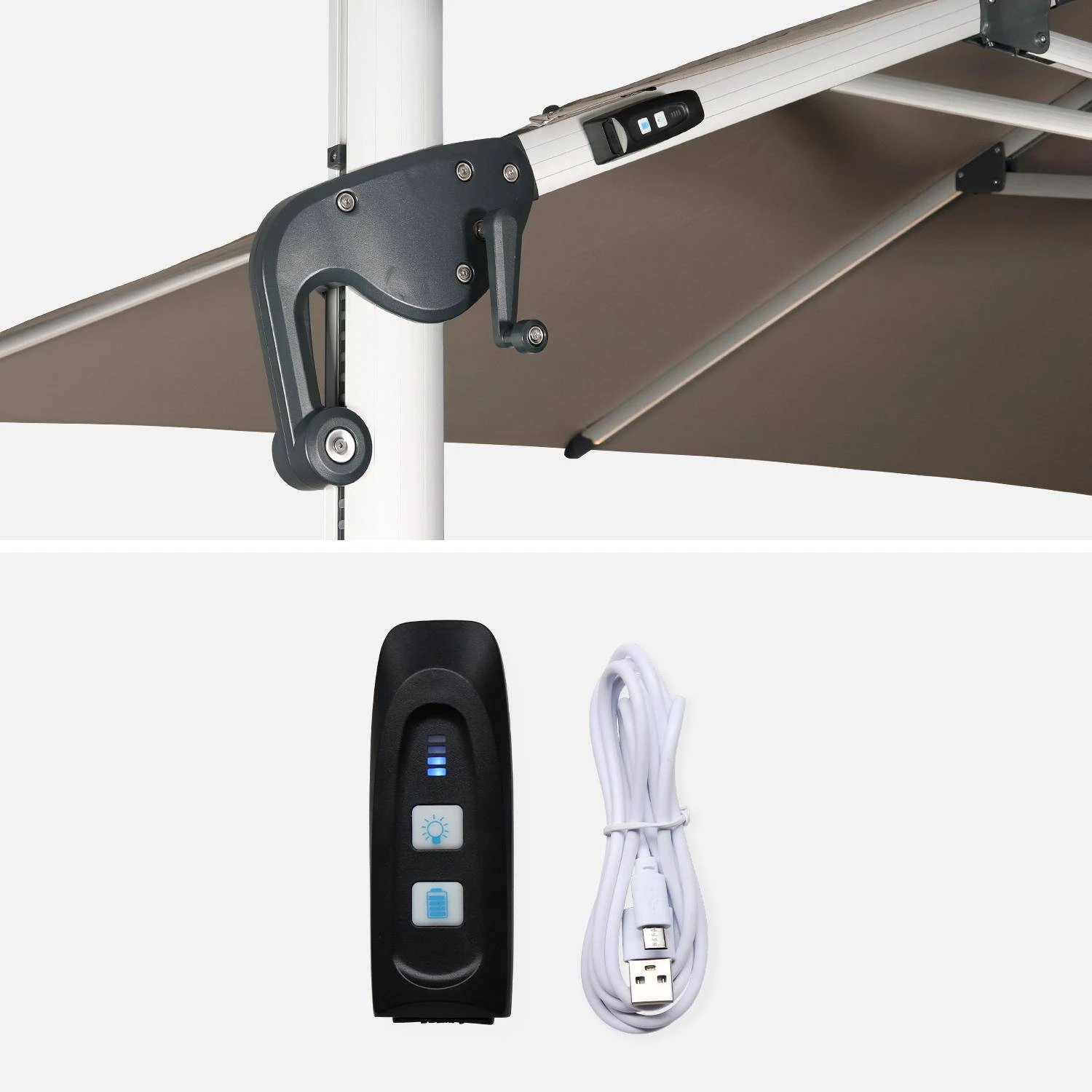 Parasol LED Déporté Rectangulaire 3x4m Couleur : Taupe – Image 8