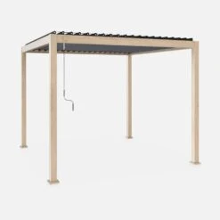 Pergola Bioclimatique Aluminium 3x3 M Lames Orientables Couleur : Bois