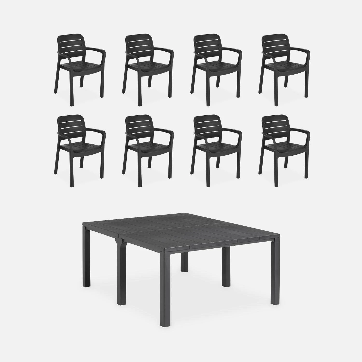 Table De Jardin Modulable Résine + 8 Chaises Empilables – Image 4