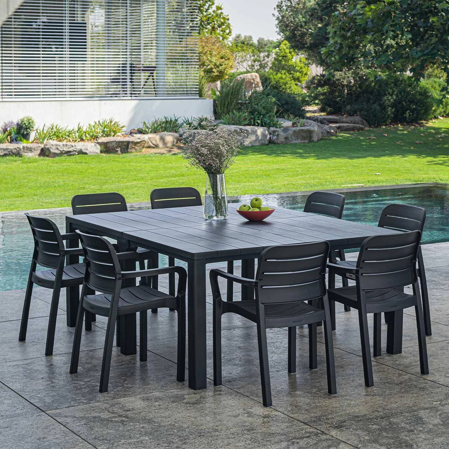 Table De Jardin Modulable Résine + 8 Chaises Empilables – Image 2