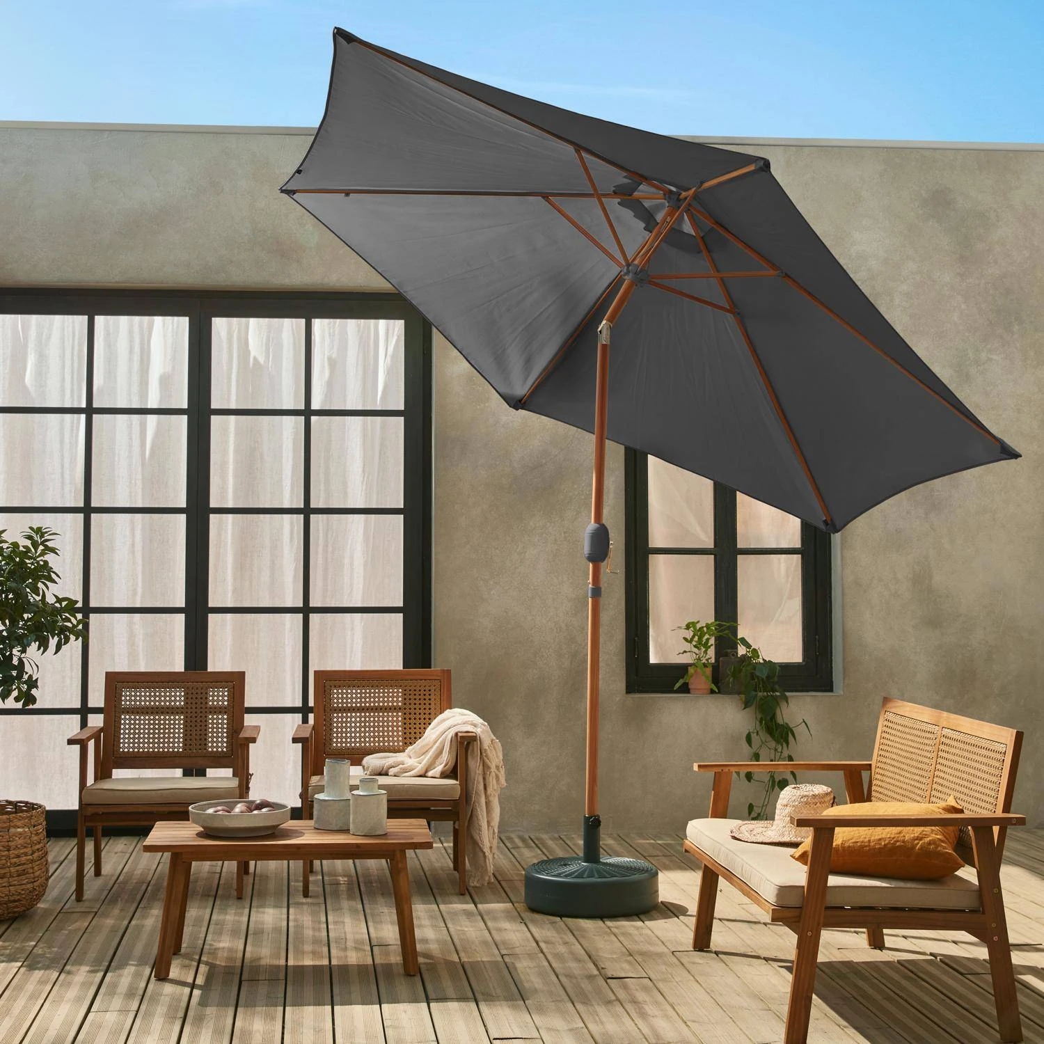 Parasol Rond 3m, Mât Effet Bois Couleur : Gris – Image 2