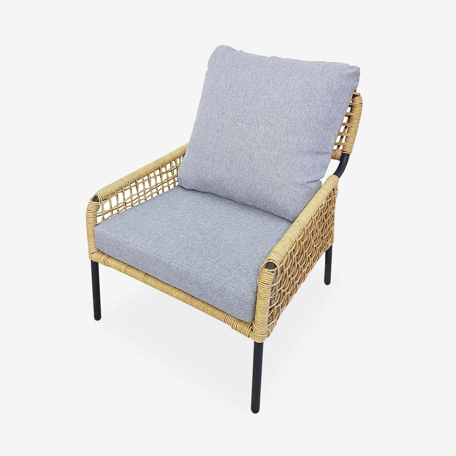 Salon De Jardin Bas Résine Tressée Effet Rotin 4 Places Couleur : Gris – Image 3