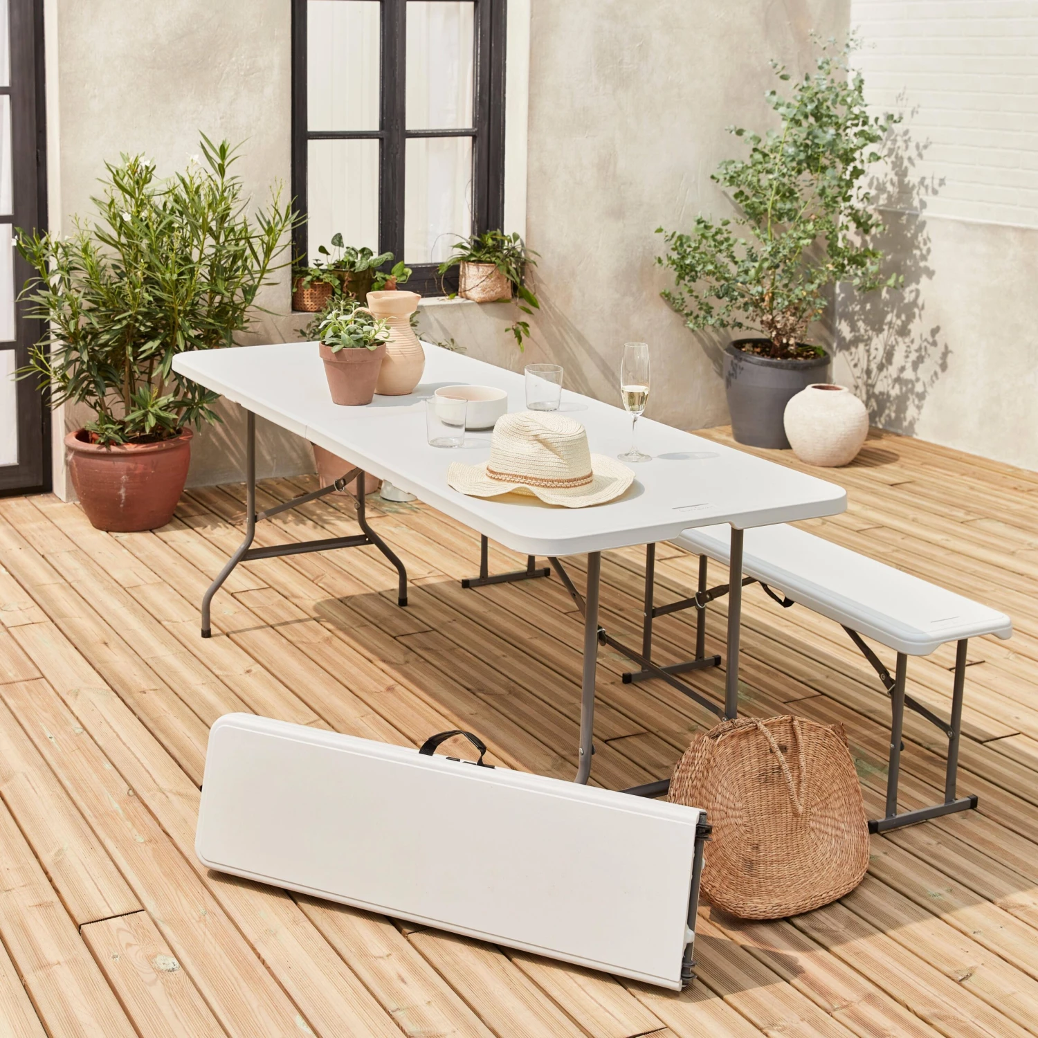 Table + Banc Réception Pliable Plastique
