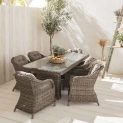 Table De Jardin Résine Arrondis , 6 Fauteuils