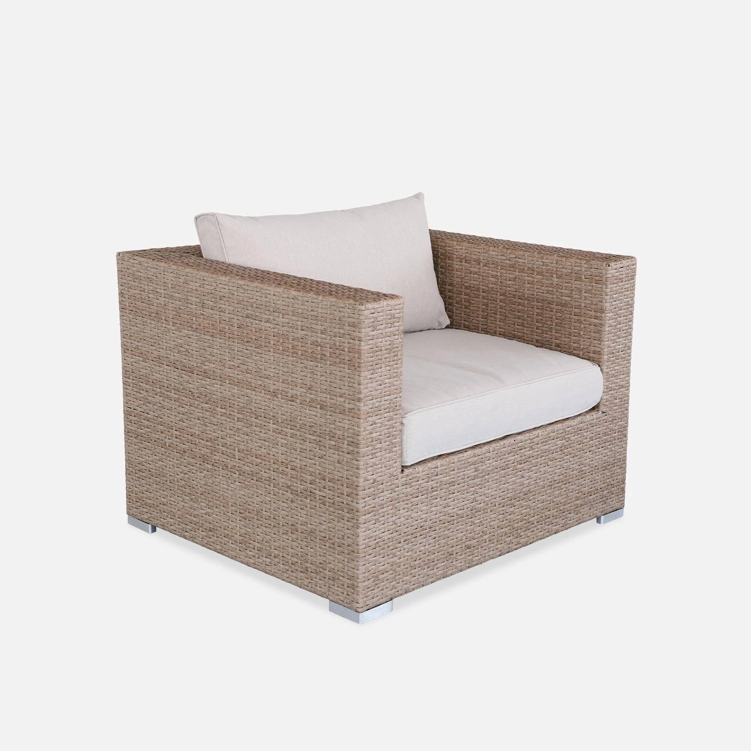 Fauteuil De Jardin + Repose Pieds, Résine Tressée Couleur : Beige / Beige – Image 2