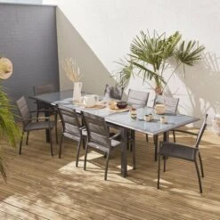 Table De Jardin Extensible Aluminium, 8 Chaises Couleur : Anthracite